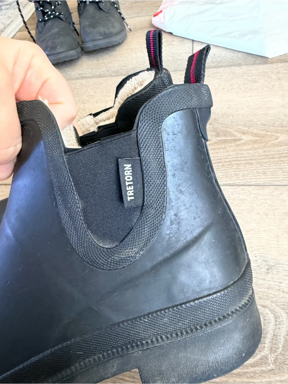 Tretorn Black Chelsea Waterproof Rain Boots with Fleece Lining